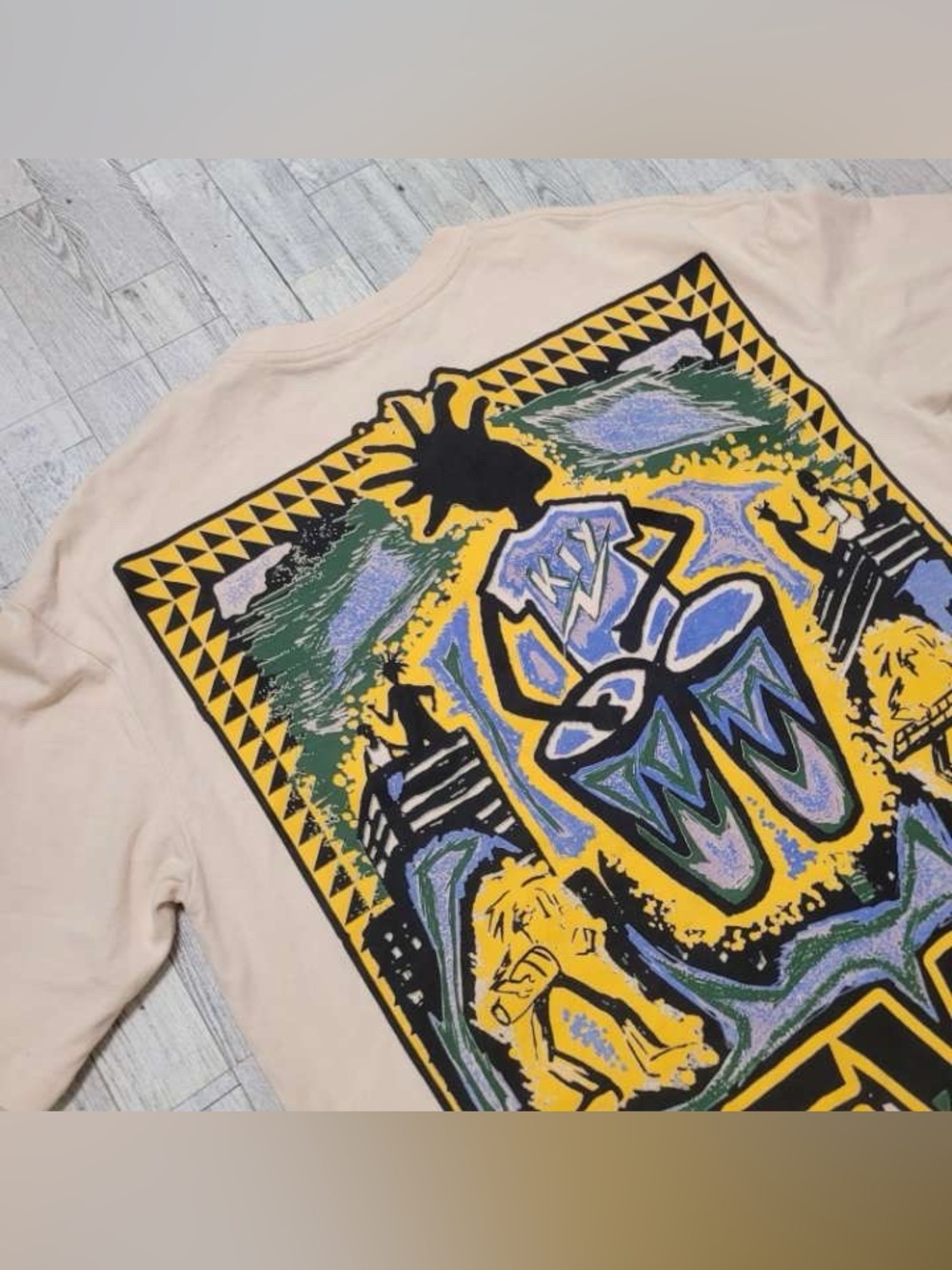 Men's By Kiy Reeves Drummer Streetwear Vintage All Over Graphic Shirt Size L